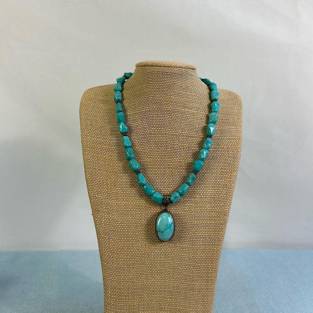 Turquoise Colored Stone Nuggets 925 Choker Necklace